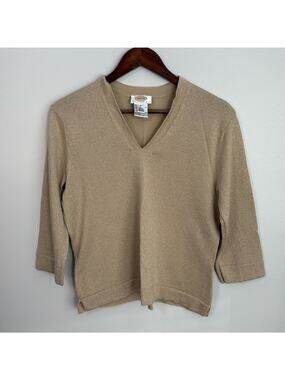 Talbots Gold/Tan Wool/Silk V-Neck Sweater Size MP